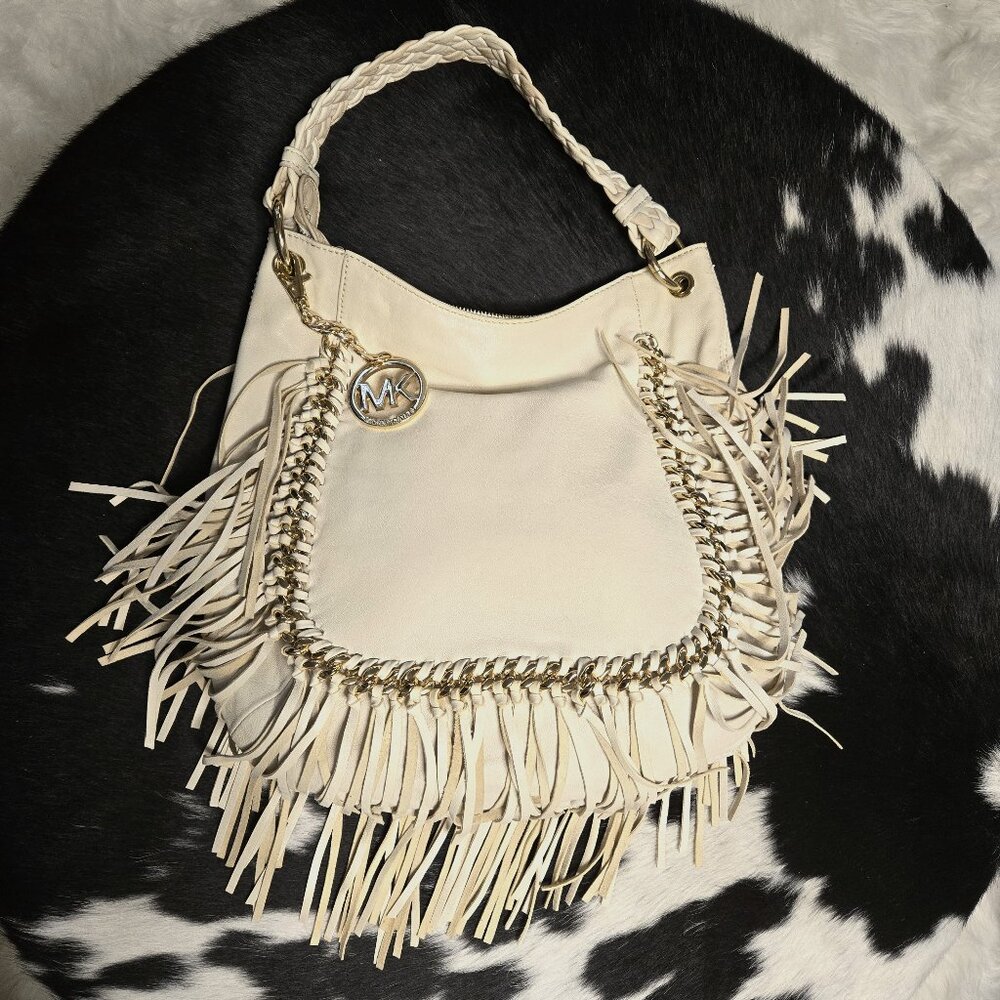 Michael Kors Vienna Hobo Bag Fringe Leather boho NWOT